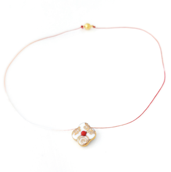 Poza cu Choker/Pandantiv/Martisor cruce mica alb-aurie cu coral "Byzantium"